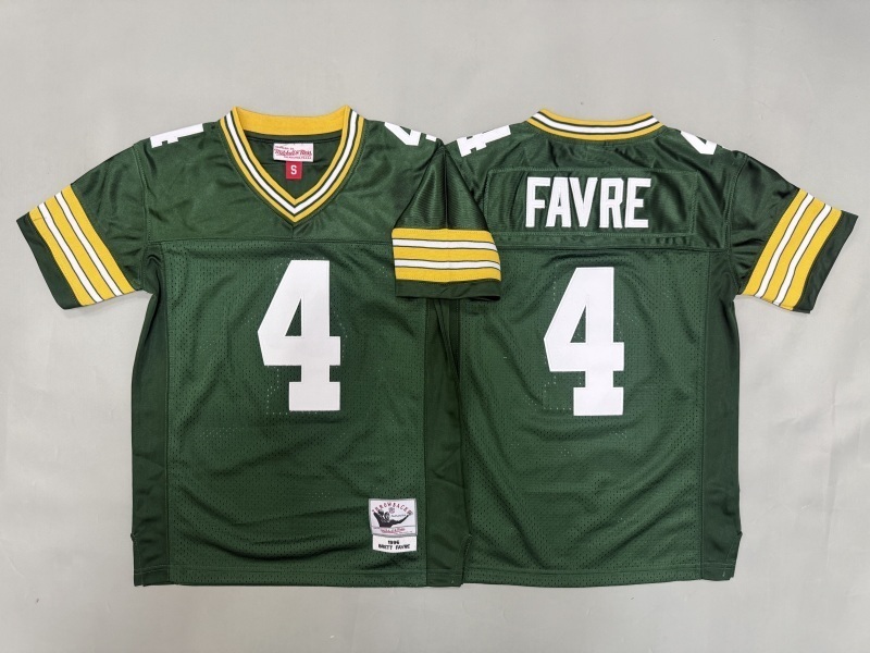 Youth Green Bay Packers #4 Favre Green Throwback Limited Nike NFL Jersey 01